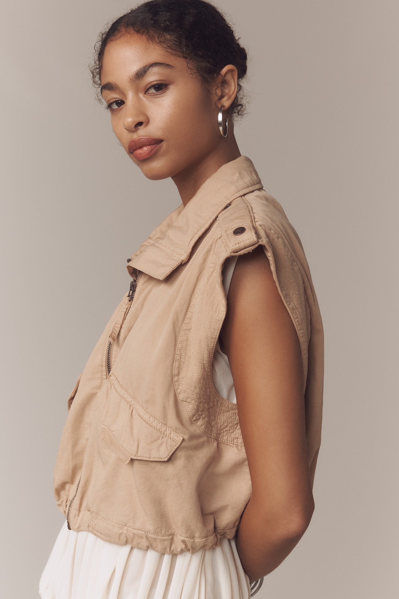 By Anthropologie Linen Blend Cinched Hem Vest