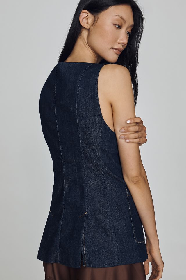 Maeve Square-Neck Cutaway Denim Vest #4