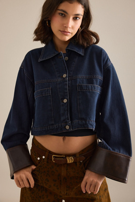Pilcro Cuffed Crop Denim Jacket In Blue