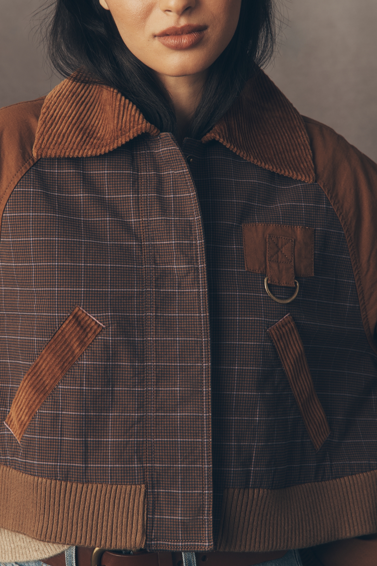 By Anthropologie Plaid Crop Utility Jacket