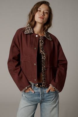 Pilcro The Lexie Cropped Workwear Jacket By  In Burgundy