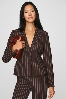 Maeve 90s Slim Suit Pinstriped Blazer
