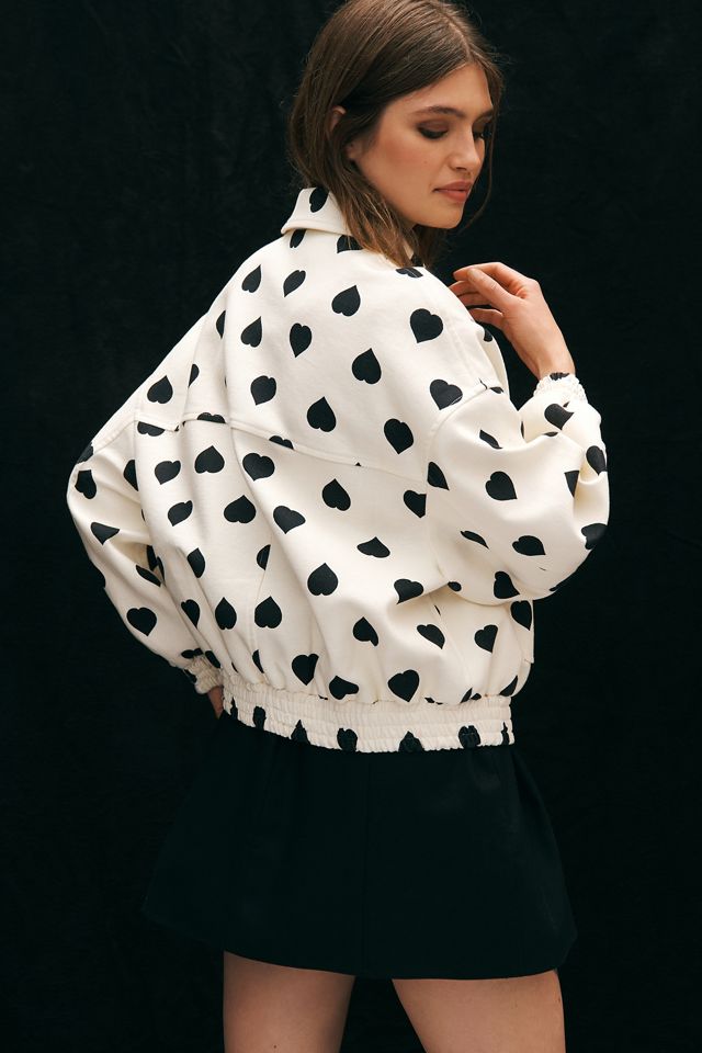 Tara Jarmon Heart-Print Linen Bomber Jacket | Anthropologie