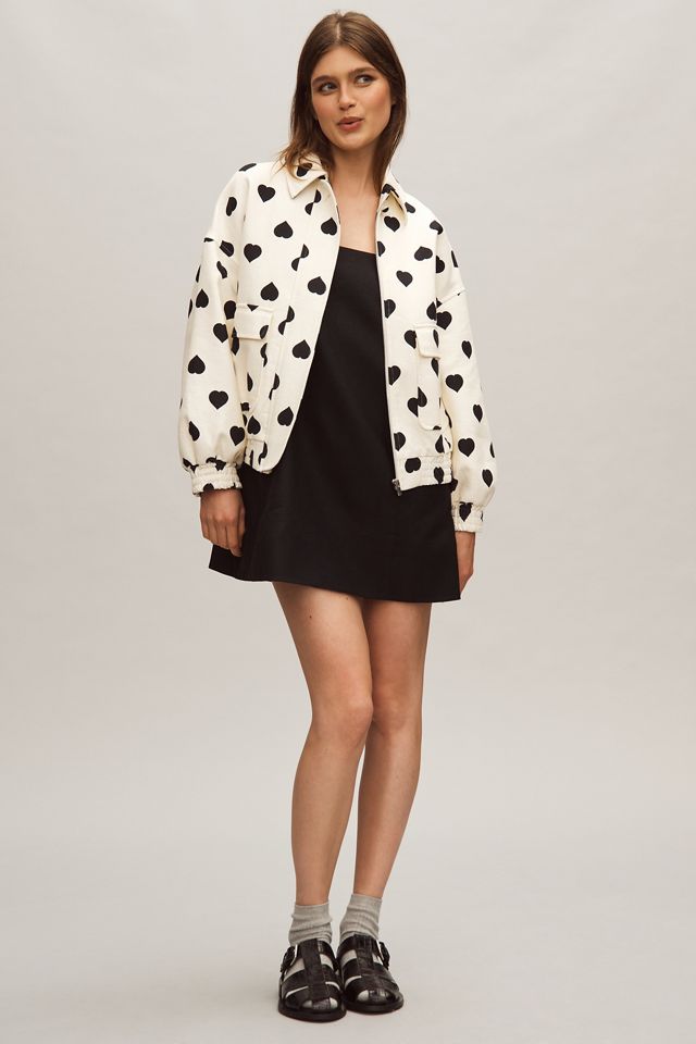 Tara Jarmon Heart-Print Linen Bomber Jacket | Anthropologie