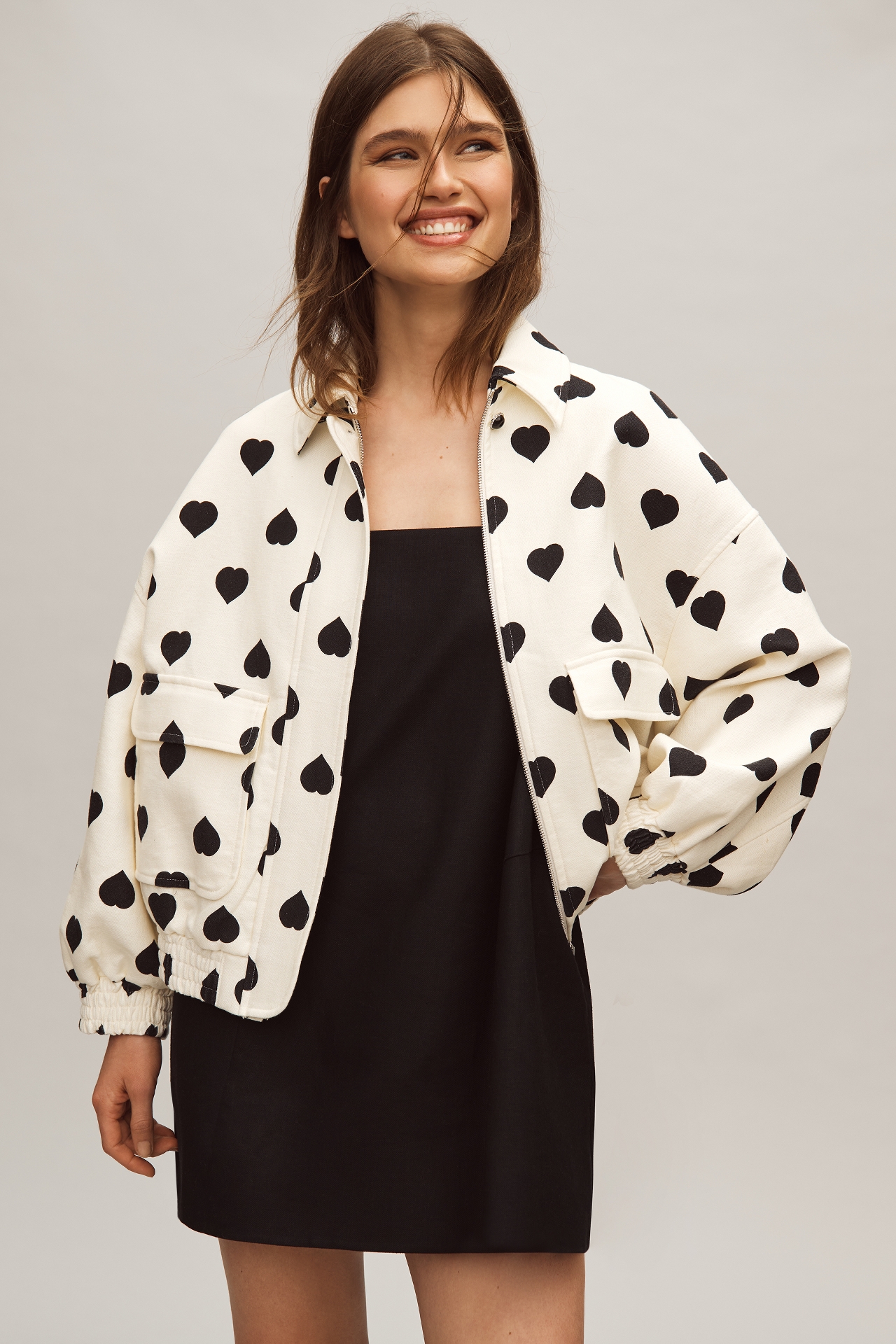 Tara Jarmon Heart-Print Linen Bomber Jacket