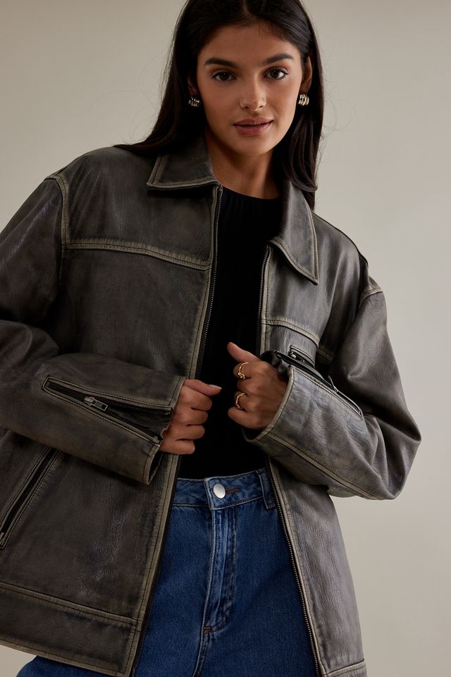 Veste en cuir coupe droite à col Leroy ALIGNE #3