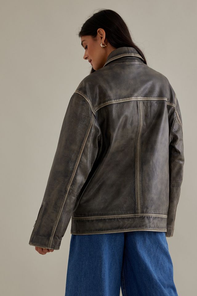Veste en cuir coupe droite à col Leroy ALIGNE #6