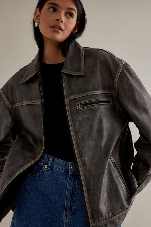 Veste en cuir coupe droite à col Leroy ALIGNE #1