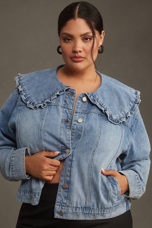 MEER. COLLAR RUFFLES DENIM JACKET (ブルー) MEER. COLLAR RUFFLES DENIM JACKET (ブルー)