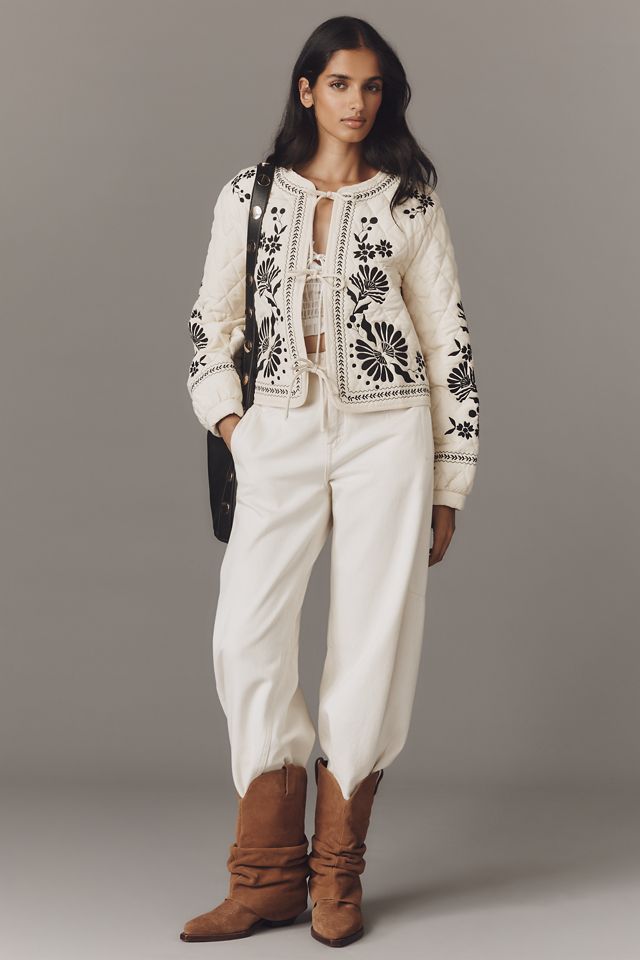 MABLE Embroidered Tie-Front Quilted Jacket #1