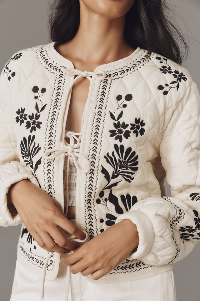 MABLE Embroidered Tie-Front Quilted Jacket #2