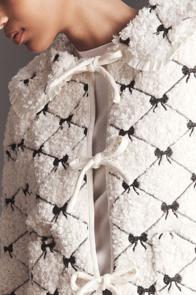 MABLE Bow-Embroidered Tie-Front Sherpa Fleece Jacket #2