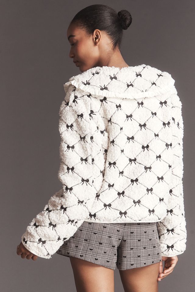 MABLE Bow-Embroidered Tie-Front Sherpa Fleece Jacket #3