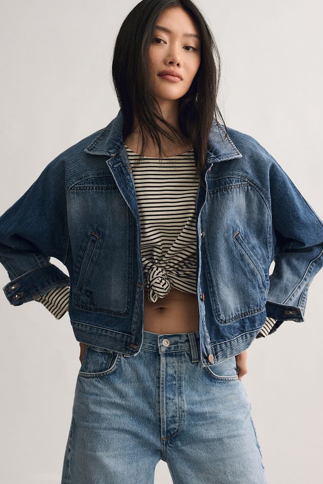 Cropped denim hot sale trucker jacket