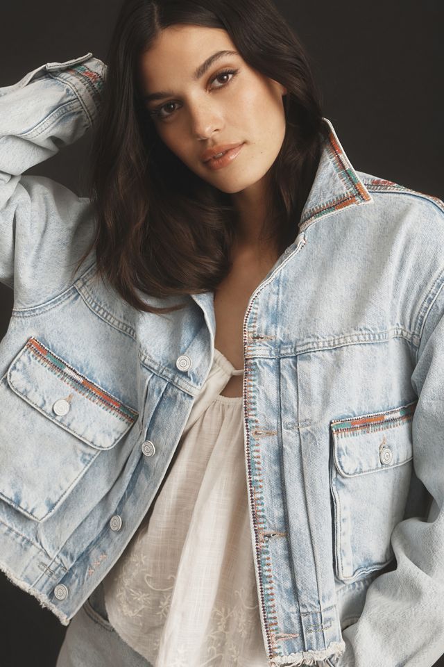 Scotch & Soda Embroidered Cropped Denim Jacket | Anthropologie