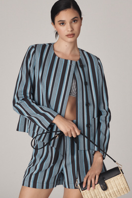 Scotch & Soda Textured Stripe Blazer Jacket In Blue