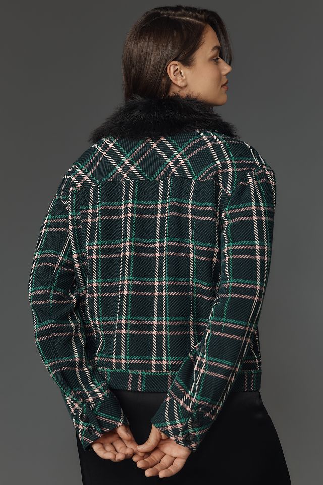 Plaid crop faux fur sweatshirt sale