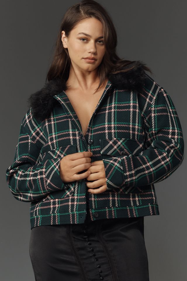 New Anthropologie Plaid Faux 2024 Fur Jacket by NuRode $240 MEDIUM