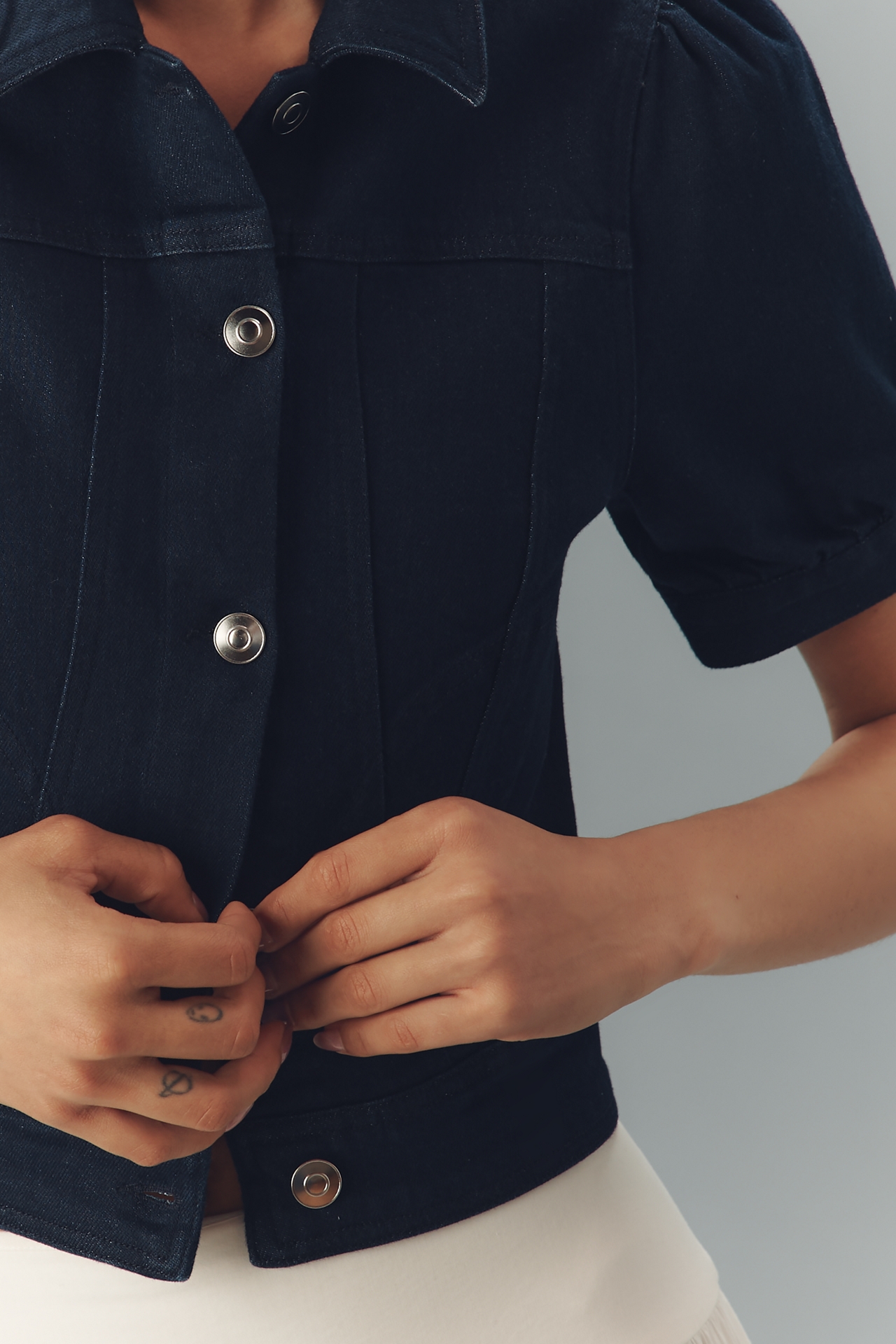 Maeve Cropped Puff-Sleeve Denim Jacket