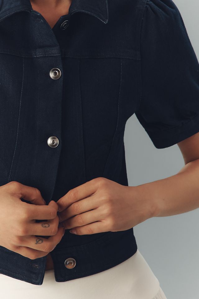 Maeve Crop Puff-Sleeve Denim Jacket #4