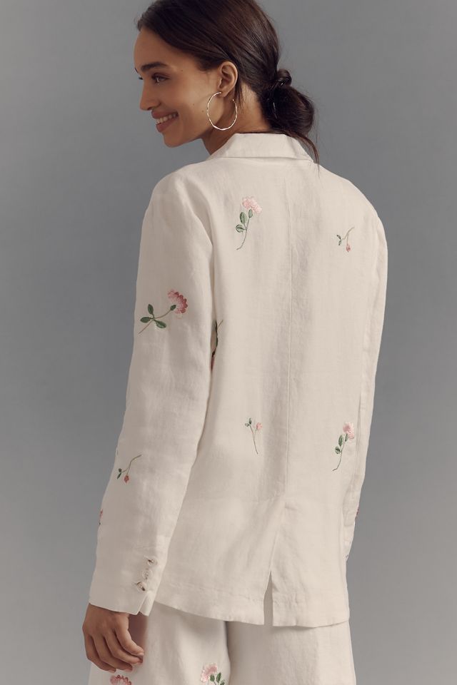 By Anthropologie Embroidered Linen Blazer #1