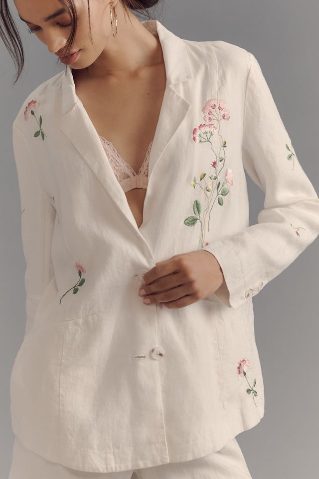 By Anthropologie Embroidered Linen Blazer #3