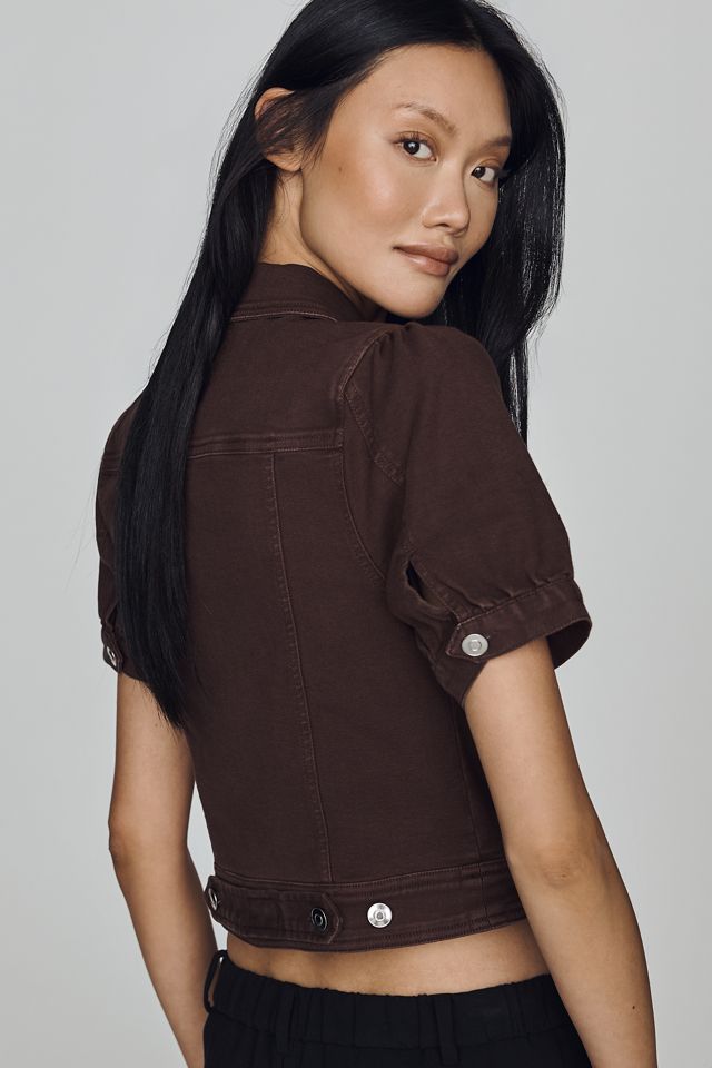 Maeve Puff-Sleeve Crop Denim Jacket #1