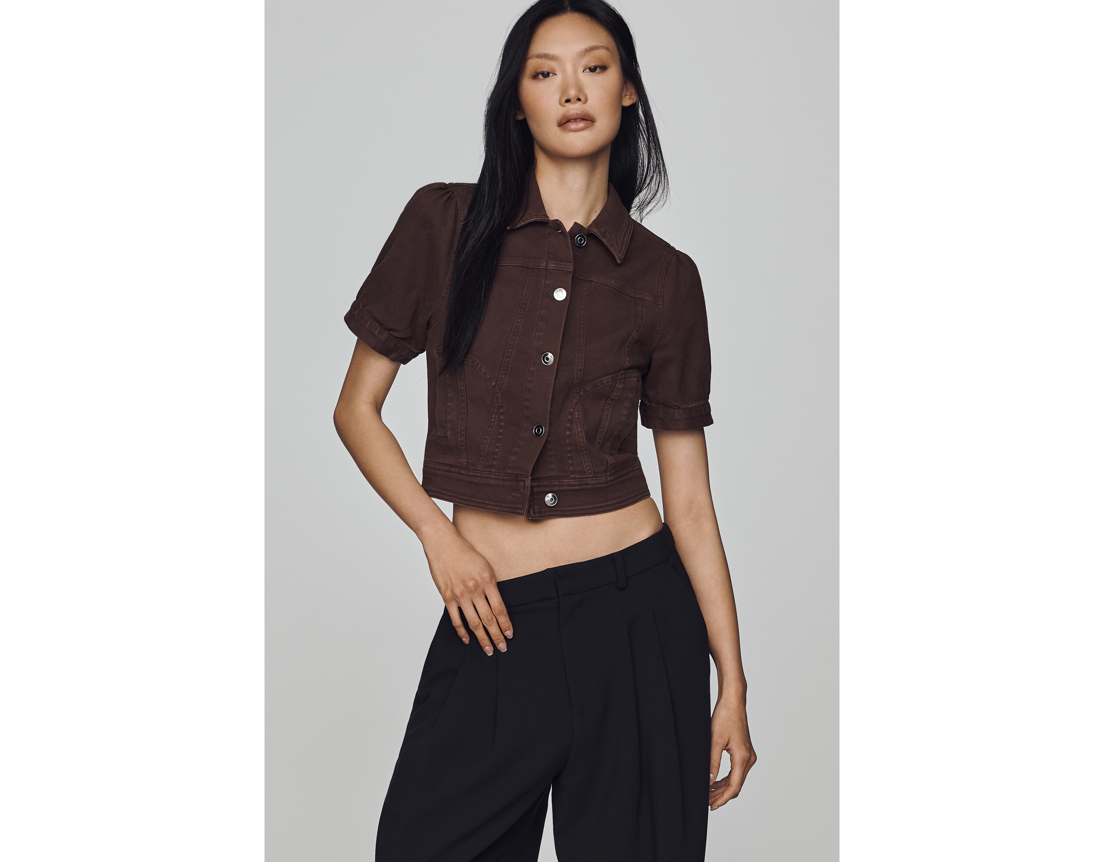 Maeve Dame Puff-Sleeve Denim Jacket
