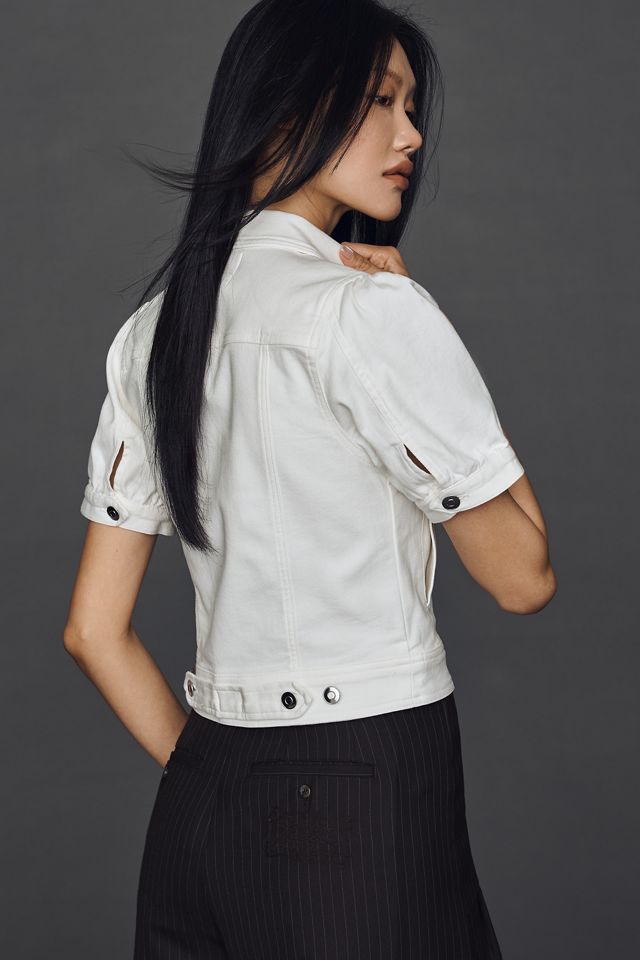 Maeve Puff-Sleeve Crop Denim Jacket #1