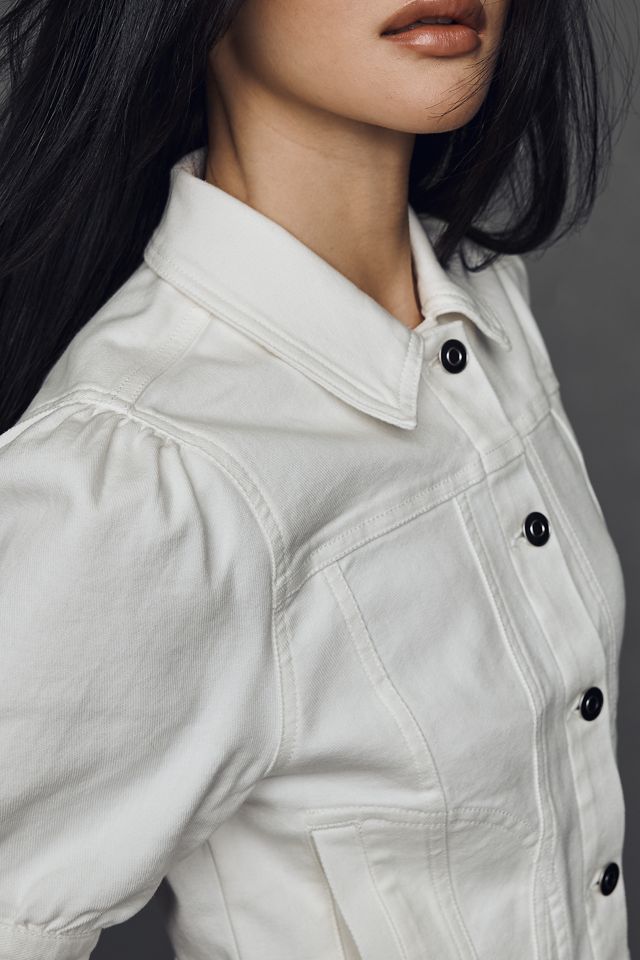 Maeve Puff-Sleeve Crop Denim Jacket #3