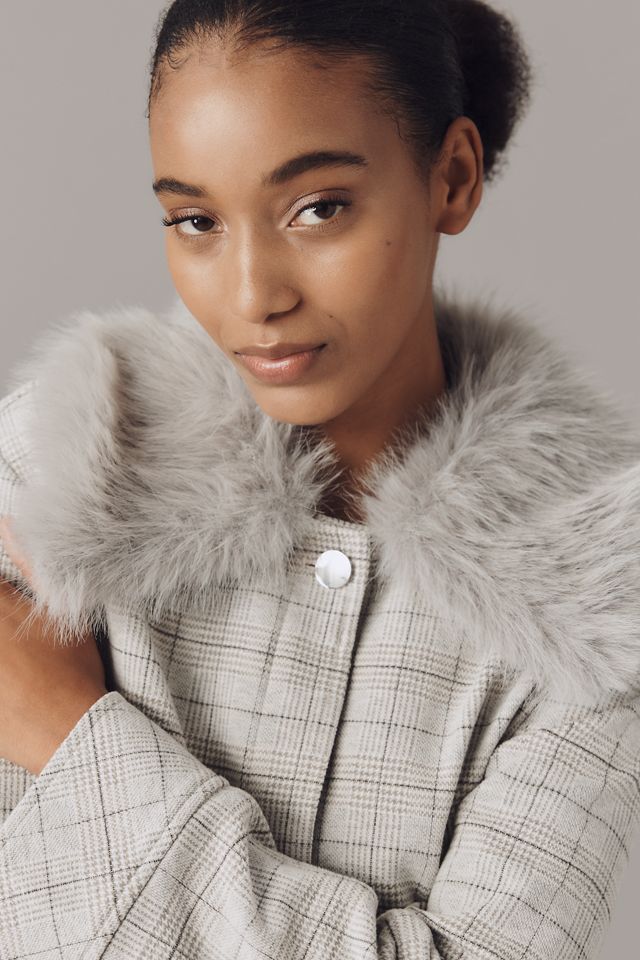 Maeve Faux-Fur Collar Plaid Jacket #1