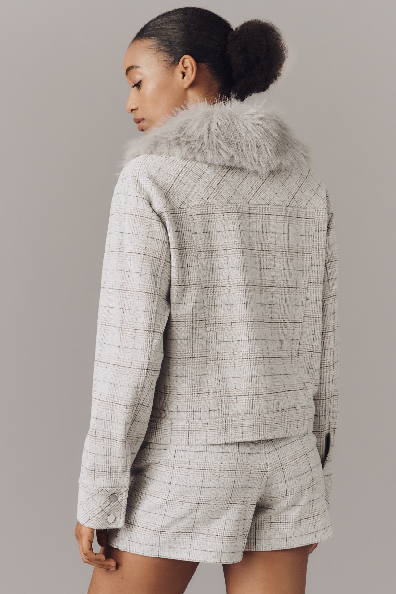 Maeve Faux-Fur Collar Plaid Jacket
