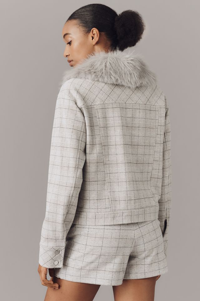 Maeve Faux-Fur Collar Plaid Jacket #2