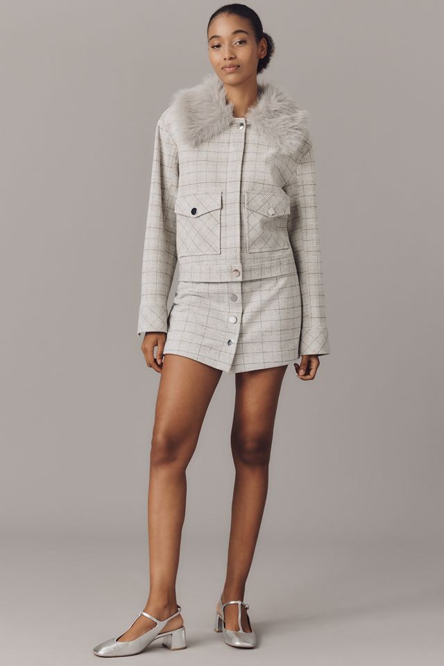 Maeve Faux-Fur Collar Plaid Jacket #3