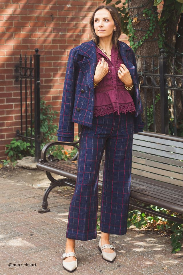 @merricksart x Maeve Plaid Crop Blazer #8