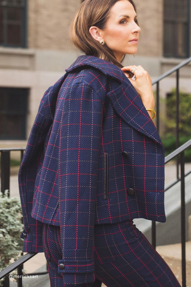@merricksart x Maeve Plaid Crop Blazer #9
