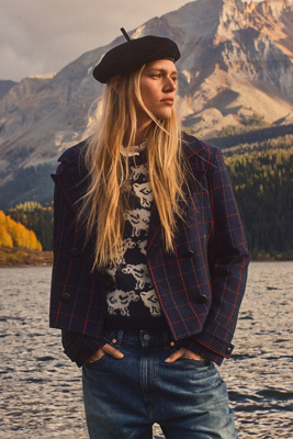 Maeve x Merrick White Plaid Crop Blazer