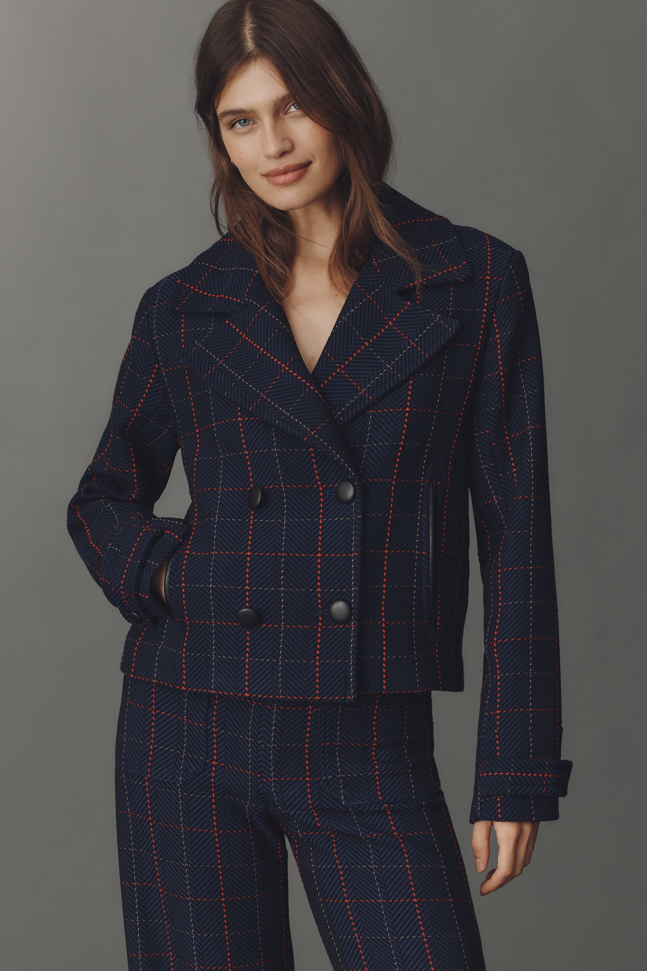 @merricksart x Maeve Plaid Crop Blazer