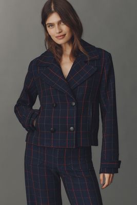 Maeve x Merrick White Plaid Crop Blazer