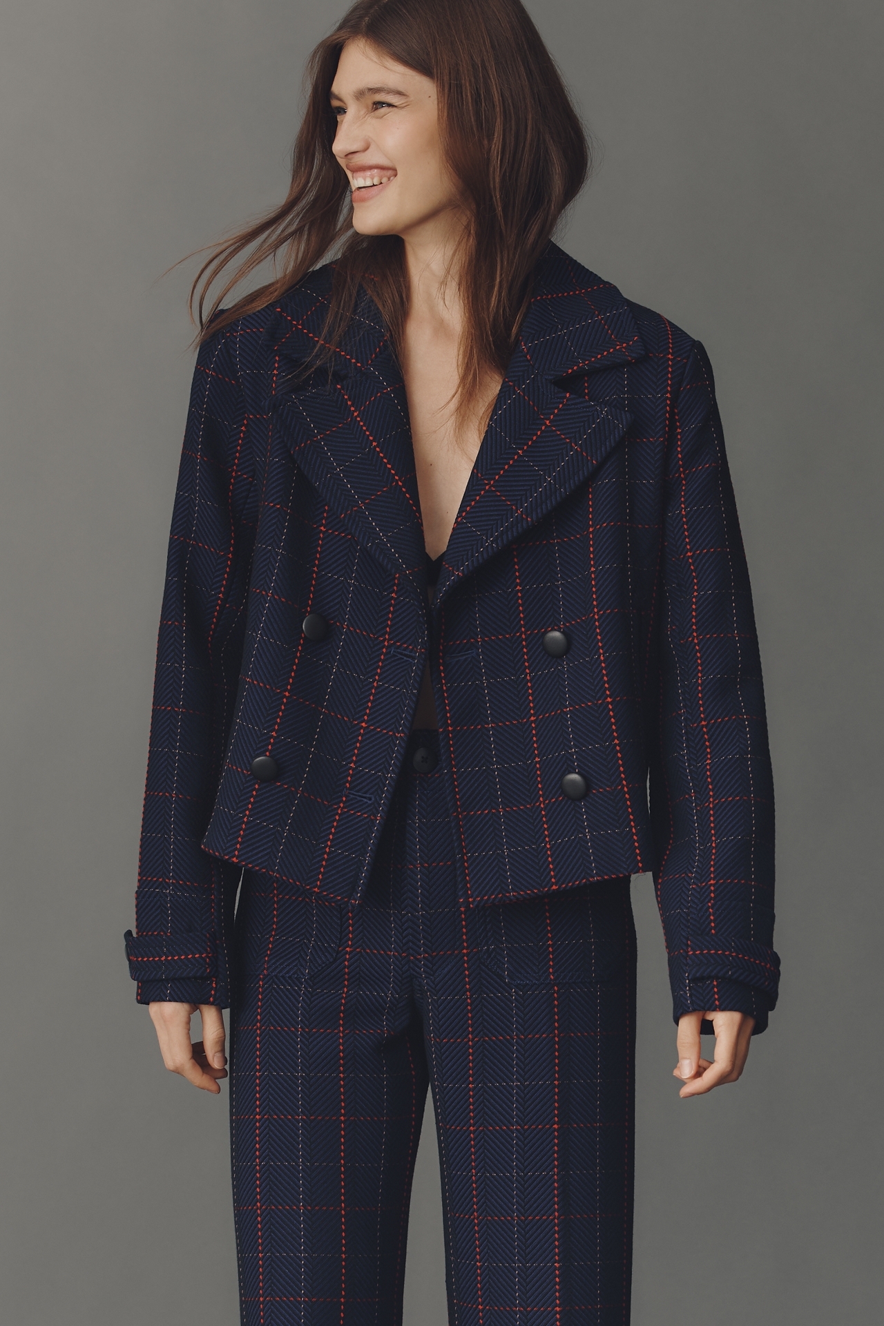 @merricksart x Maeve Plaid Crop Blazer