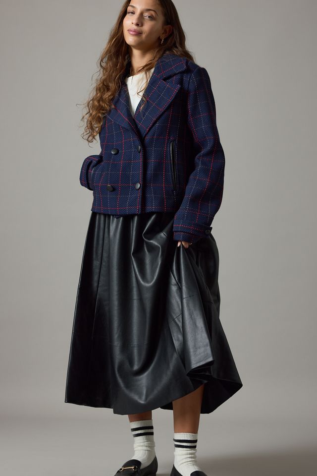Maeve x Merrick Blazer court à carreaux blanc #3