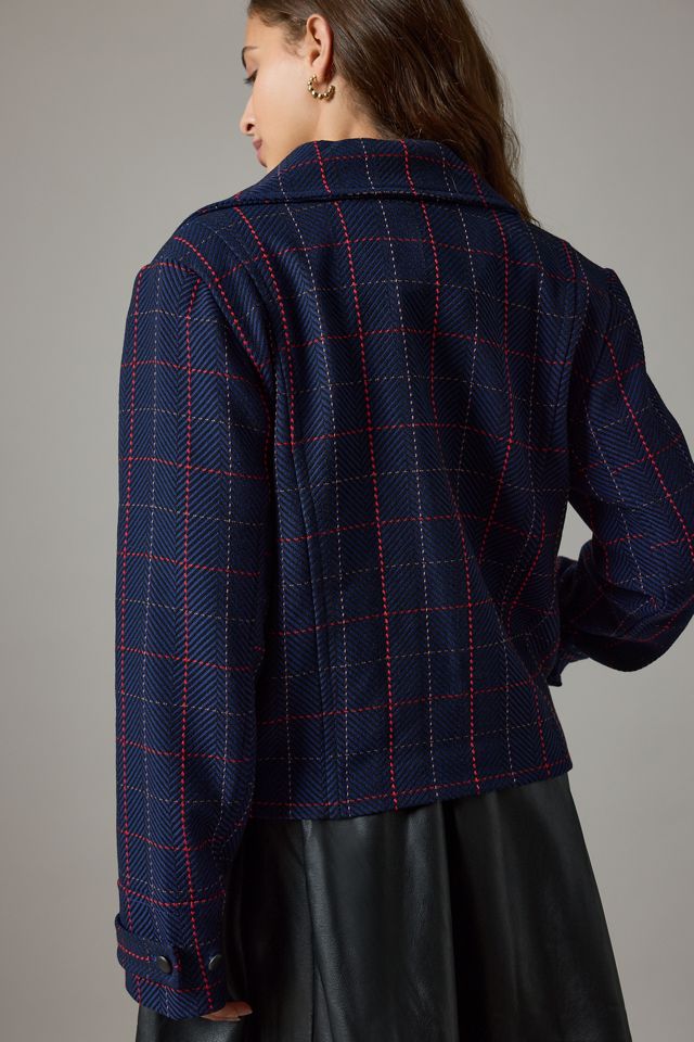 Maeve x Merrick Blazer court à carreaux blanc #2