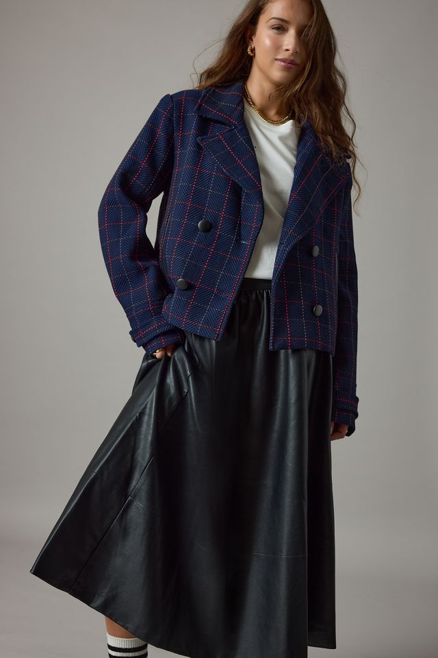 Maeve x Merrick Blazer court à carreaux blanc #5