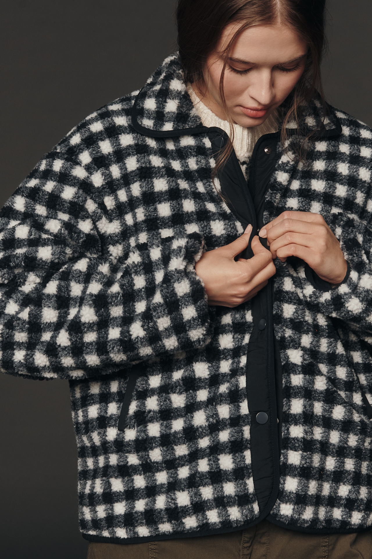 Maeve Gingham Sherpa Fleece Jacket