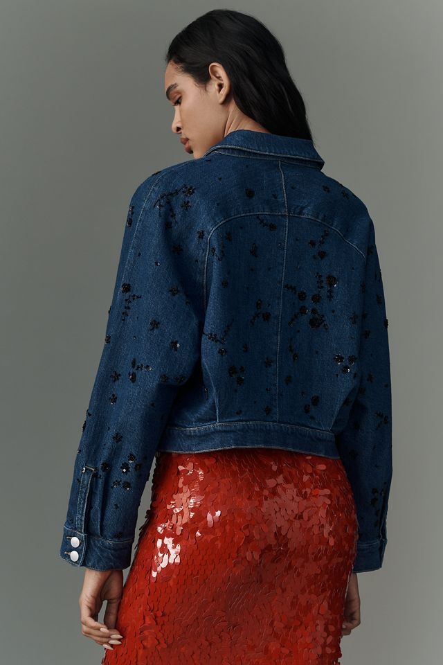 Pilcro Dolman-Sleeve Beaded & Sequin Denim Jacket #1
