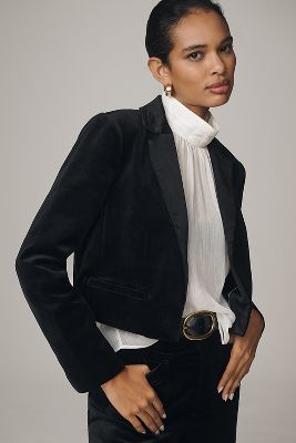 Maeve Cropped Tux Blazer In Black