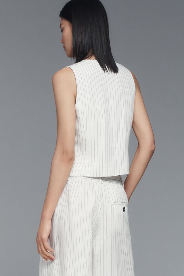 Gilet en lin mélangé à col V et boutons Maeve #1