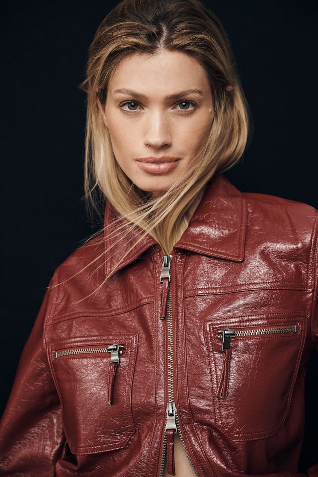 Maeve Patent Faux-Leather Moto Jacket #2