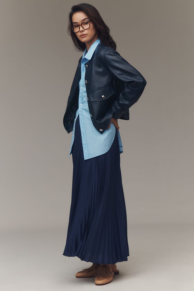 Maeve Crew-Neck Faux-Leather Jacket #1