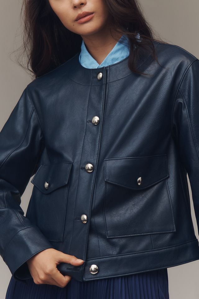 Maeve Crew-Neck Faux-Leather Jacket #2